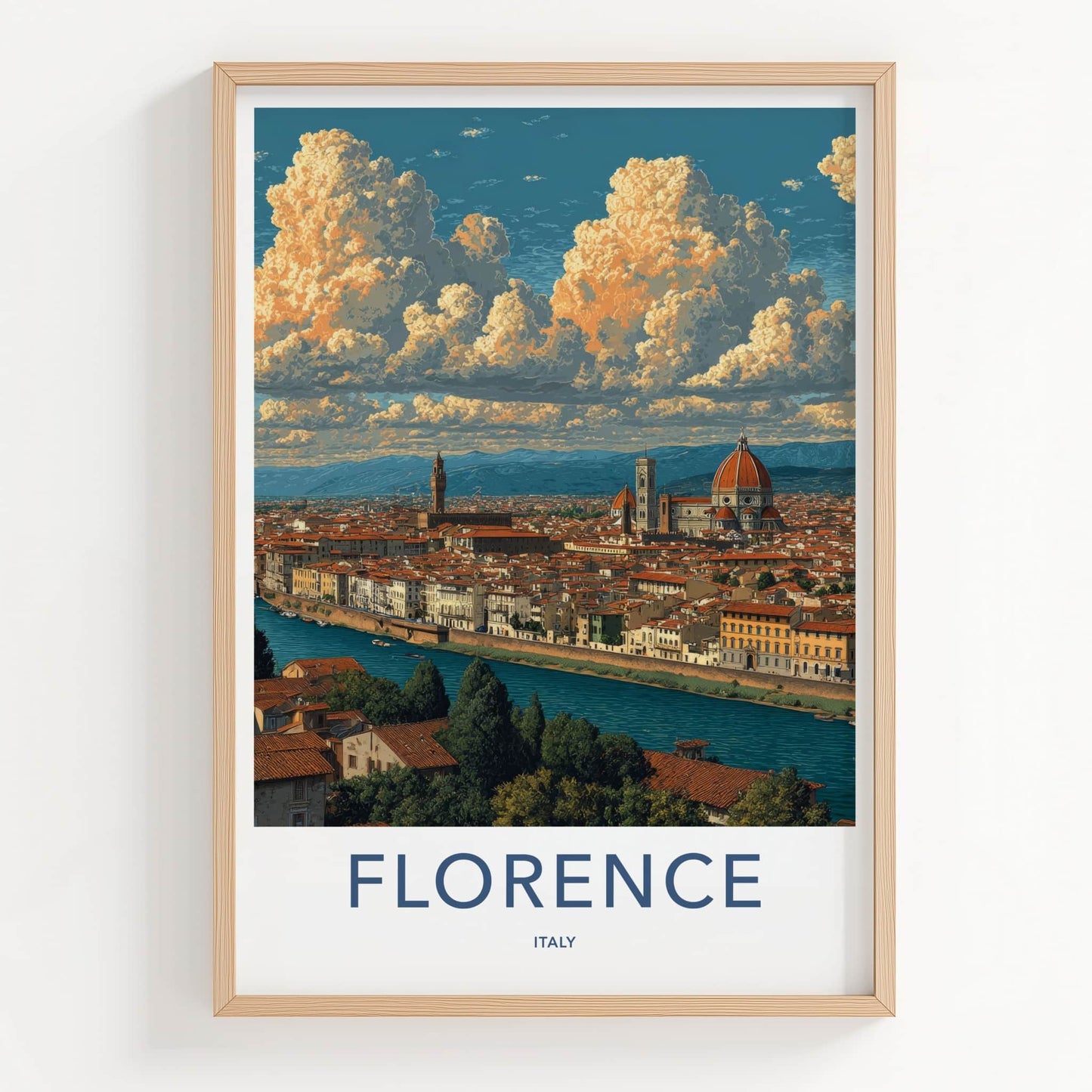 Florence Poster - Italy Wall Art - Cityscape River Buildings Home Decor