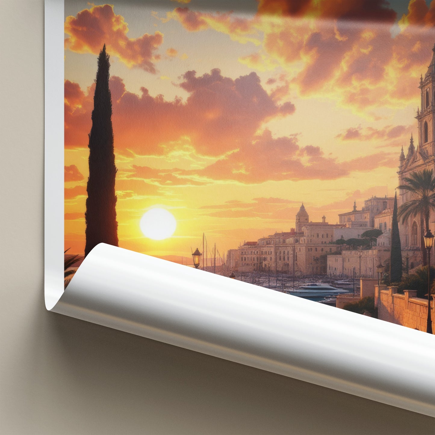 Floriana Poster - Malta Art Print - Coastal Sunset Church Wall Decor