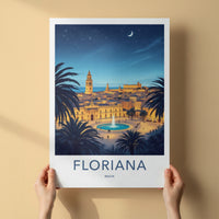 Floriana Poster - Malta Travel Art - Moonlit City Square Home Decor