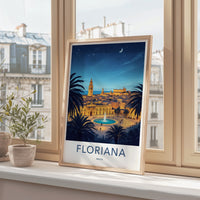 Floriana Poster - Malta Travel Art - Moonlit City Square Home Decor