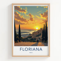Floriana Poster - Malta Travel Art - Vibrant Sunset Harbor View Home Decor