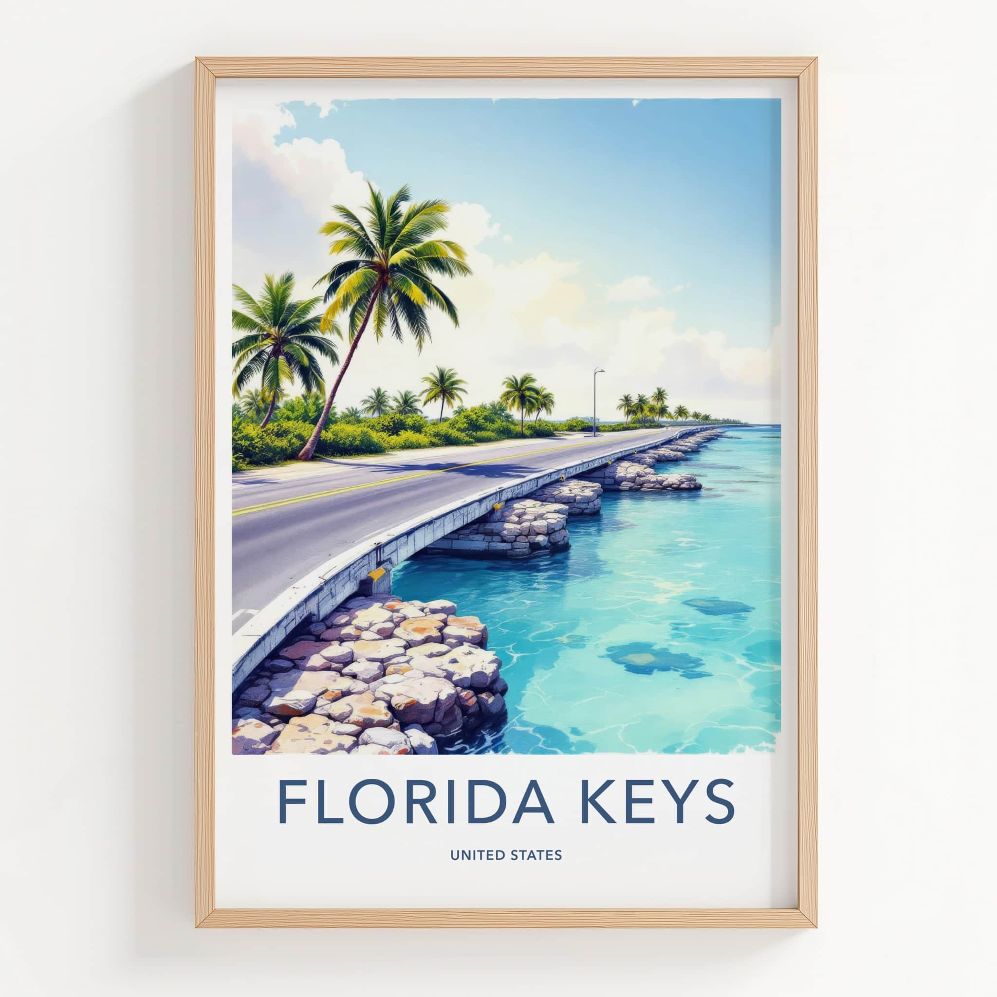 Florida Keys Poster - Florida Travel Art - Blue Water Bridge Home Decor