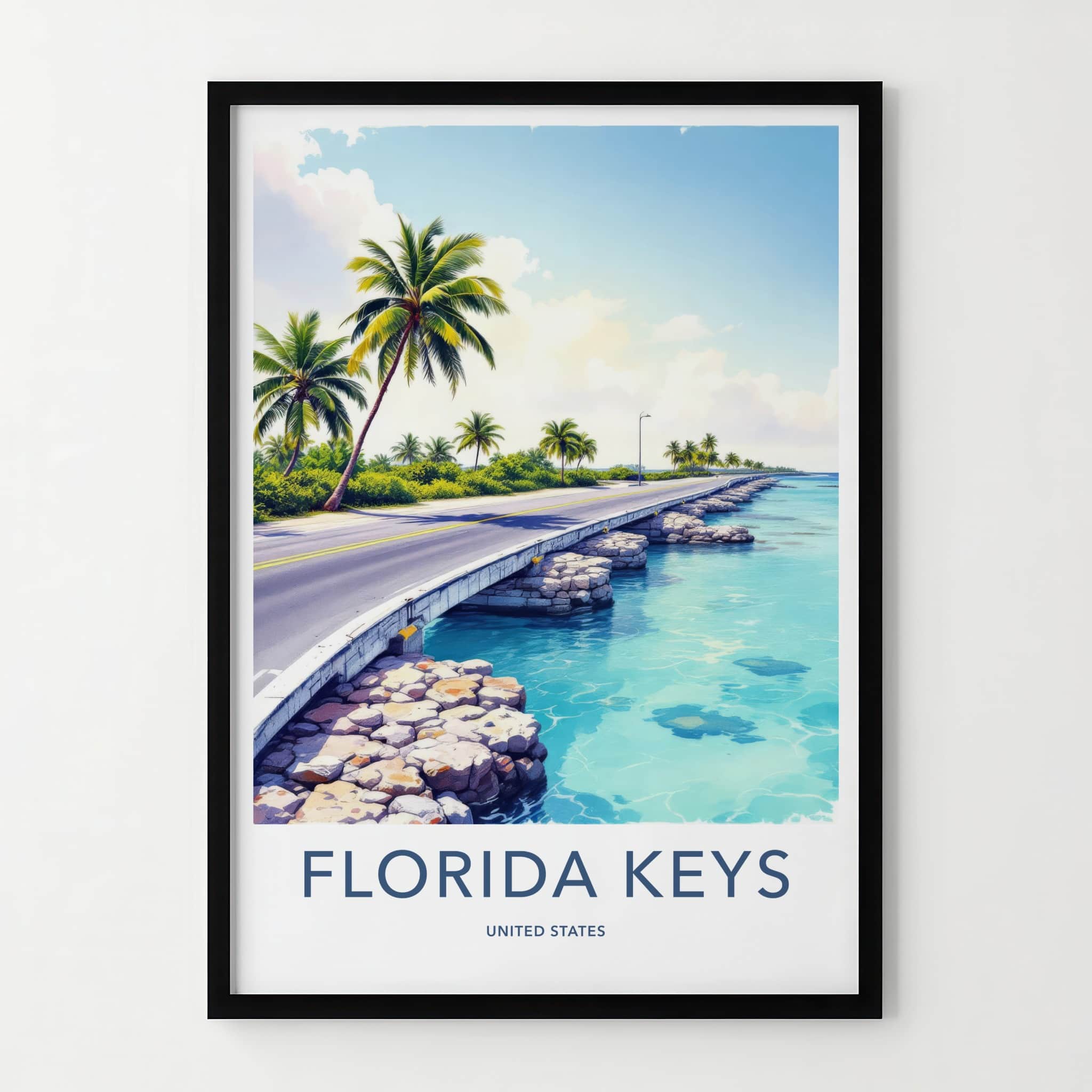 Florida Keys Poster - Florida Travel Art - Blue Water Bridge Home Decor