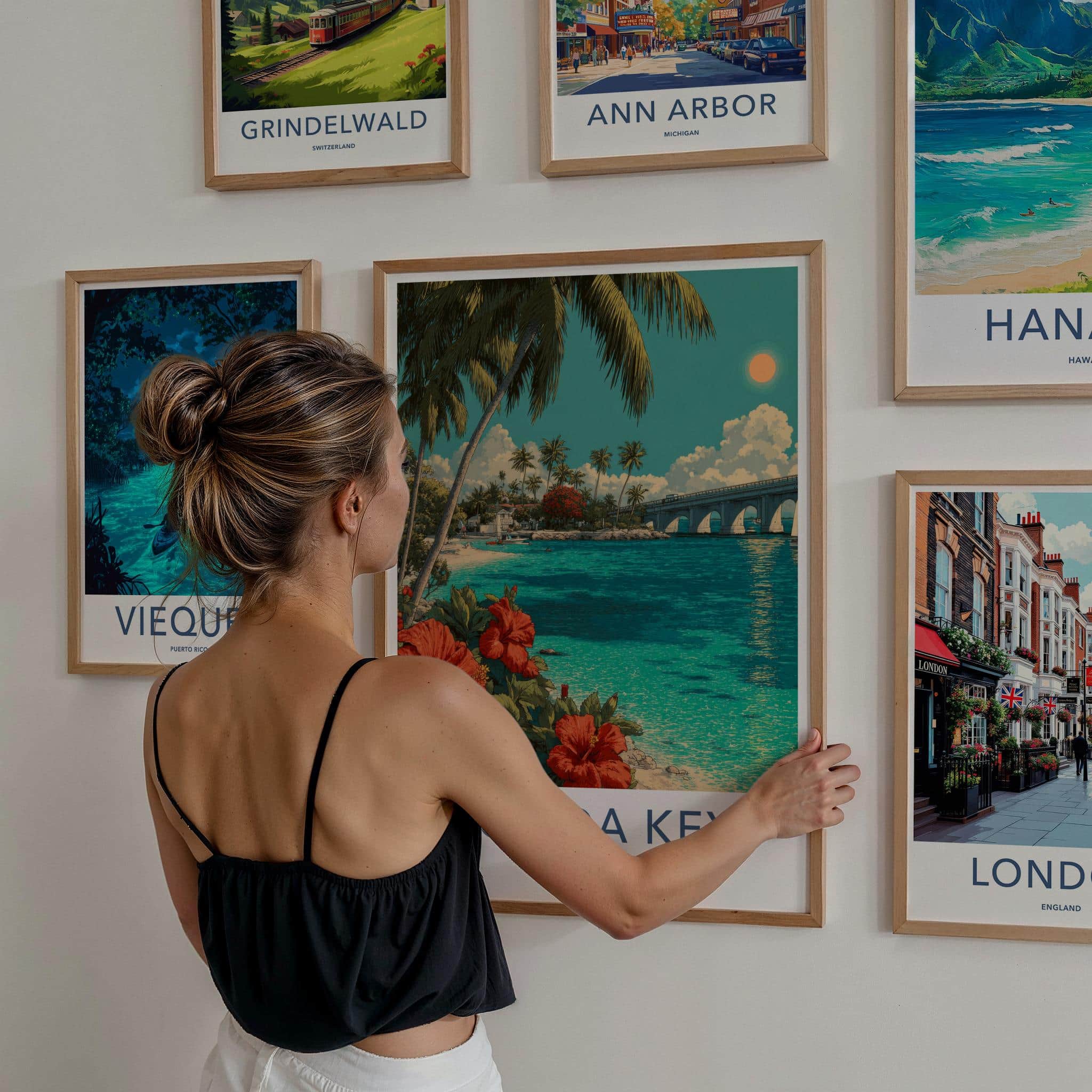 Florida Keys Poster - Florida Travel Art - Tropical Beach Bridge Home Decor