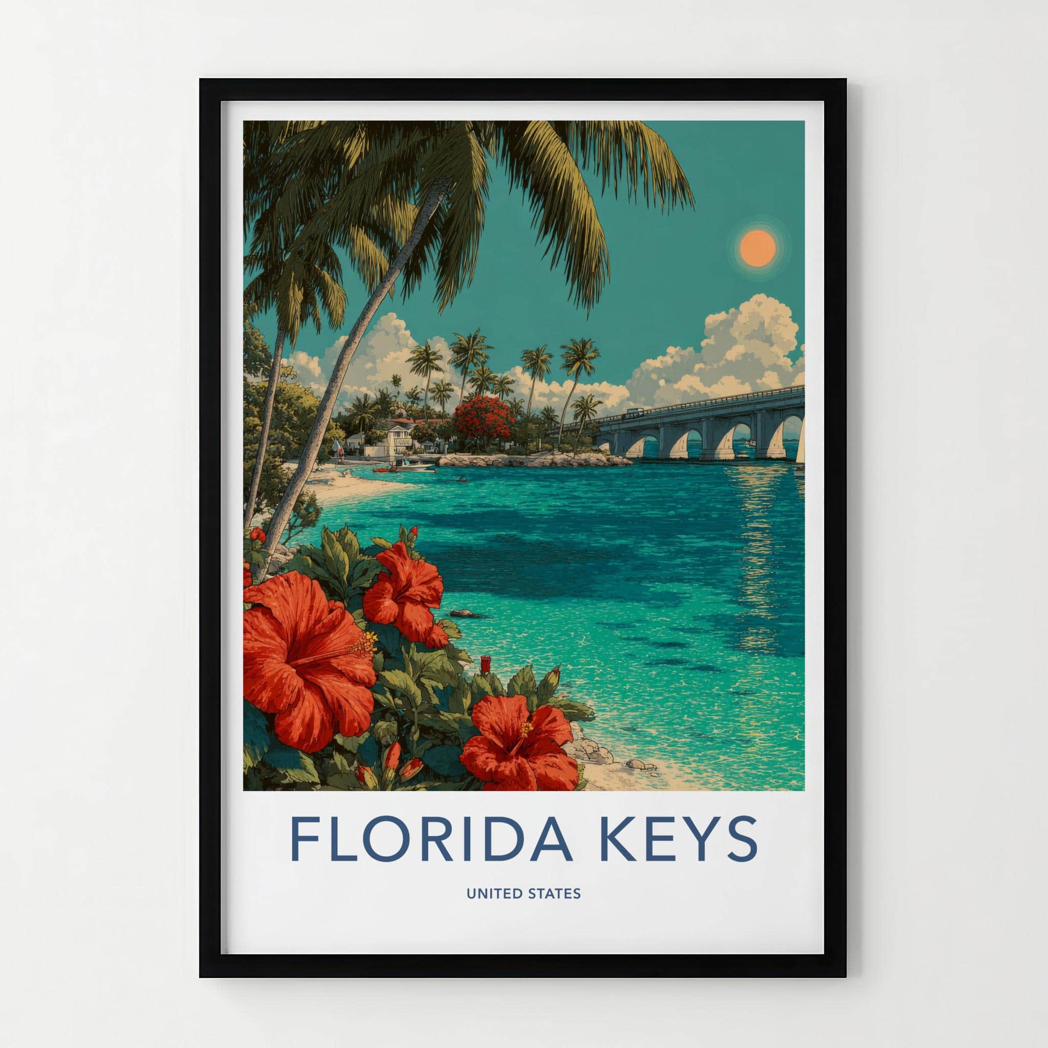 Florida Keys Poster - Florida Travel Art - Tropical Beach Bridge Home Decor