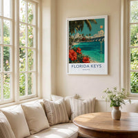 Florida Keys Poster - Florida Travel Art - Tropical Beach Bridge Home Decor