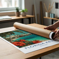 Florida Keys Poster - Florida Travel Art - Tropical Beach Bridge Home Decor