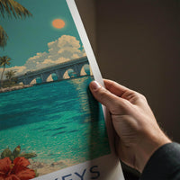 Florida Keys Poster - Florida Travel Art - Tropical Beach Bridge Home Decor
