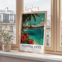 Florida Keys Poster - Florida Travel Art - Tropical Beach Bridge Home Decor