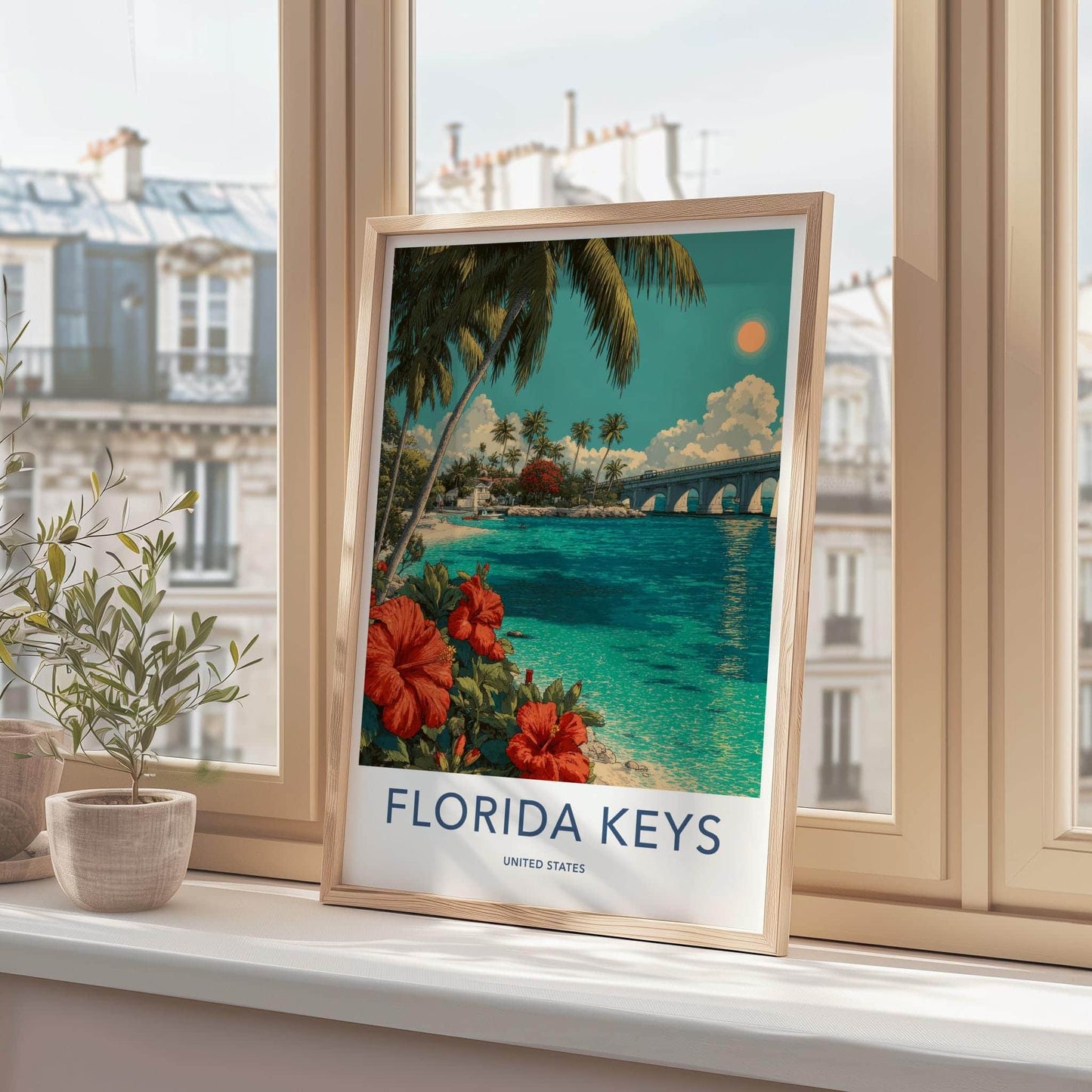Florida Keys Poster - Florida Travel Art - Tropical Beach Bridge Home Decor