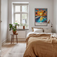 Florida Keys Poster - Florida Travel Art - Tropical Sunset Bridge Wall Decor