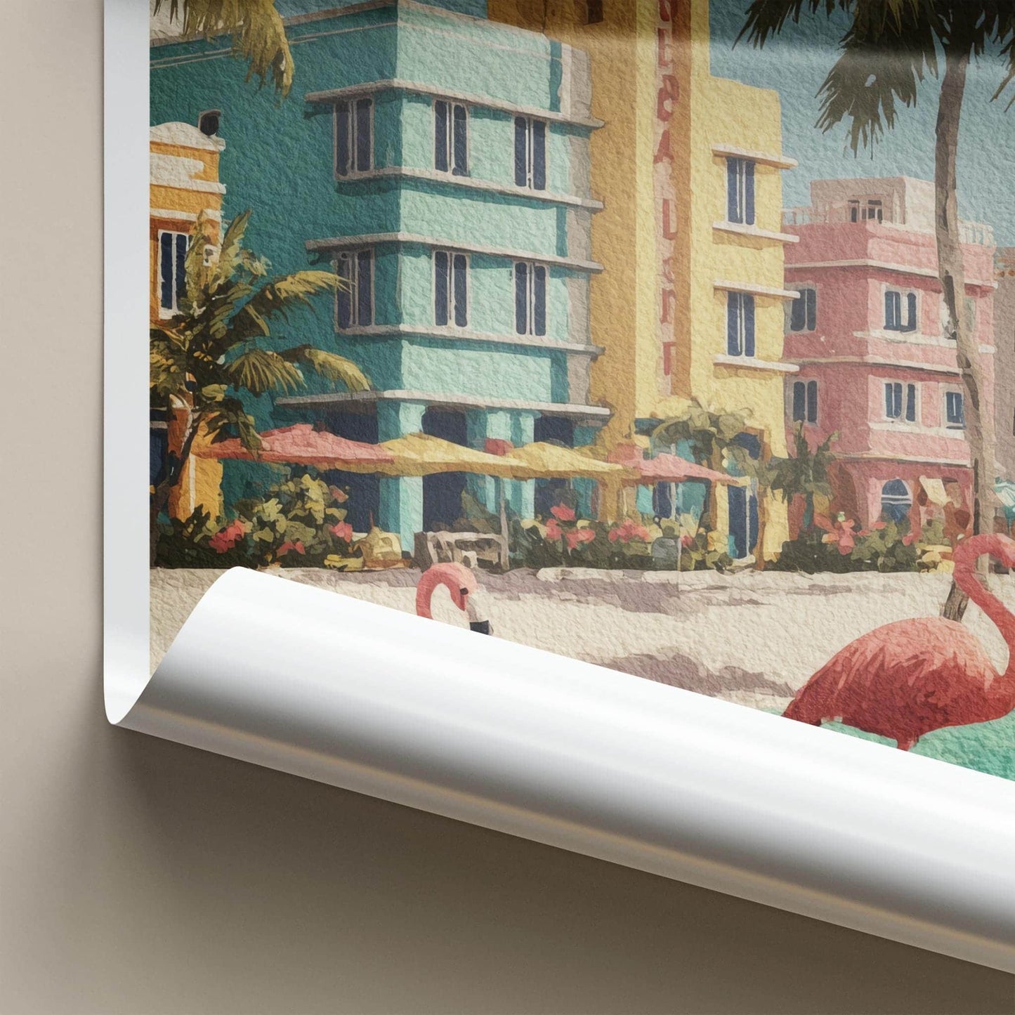 Florida Poster - Florida Travel Art - Art Deco Flamingos Wall Decor