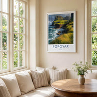 Foroyar Poster - Denmark Scenic Art - Emerald Coastal Village Wall Decor