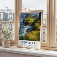 Foroyar Poster - Denmark Scenic Art - Emerald Coastal Village Wall Decor