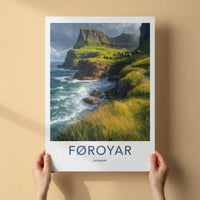 Foroyar Poster - Denmark Scenic Art - Emerald Coastal Village Wall Decor