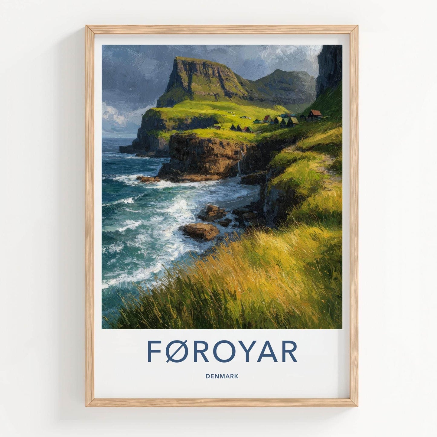 Foroyar Poster - Denmark Scenic Art - Emerald Coastal Village Wall Decor
