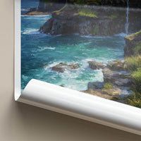 Foroyar Poster - Denmark Travel Art - Cliffside Village Waterfall Home Decor