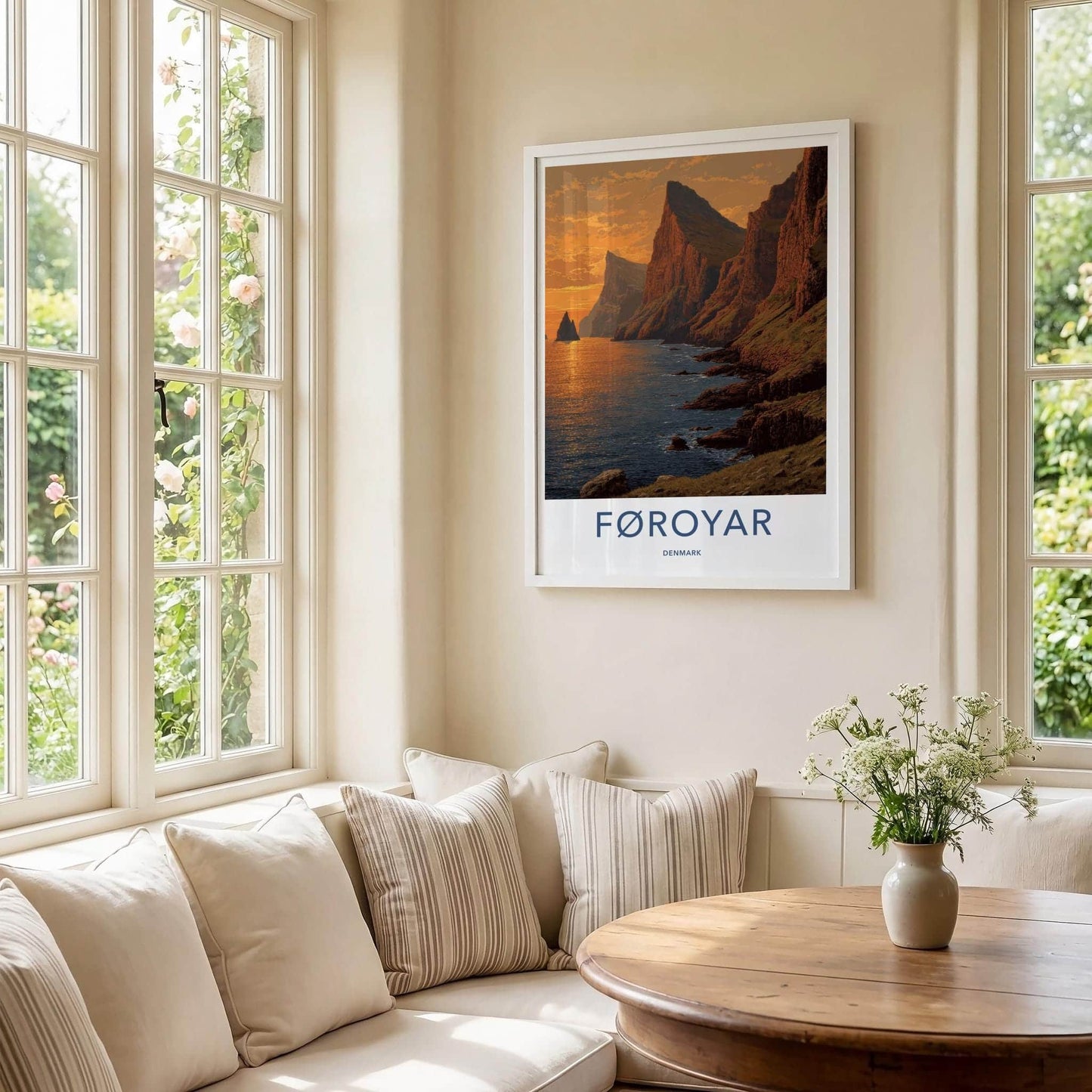 Foroyar Poster - Denmark Travel Art - Sunset Ocean Cliffs Home Decor