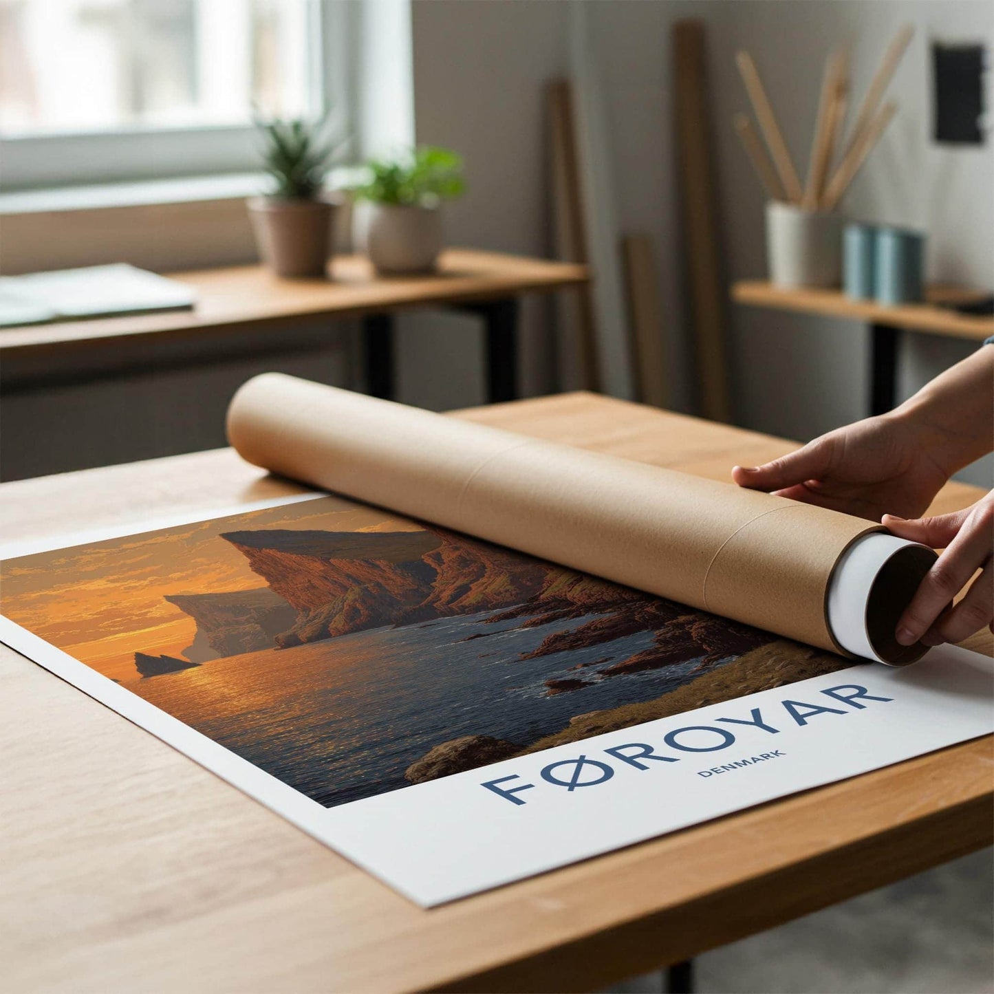 Foroyar Poster - Denmark Travel Art - Sunset Ocean Cliffs Home Decor