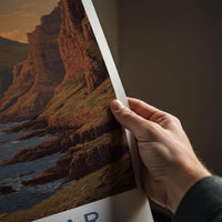 Foroyar Poster - Denmark Travel Art - Sunset Ocean Cliffs Home Decor
