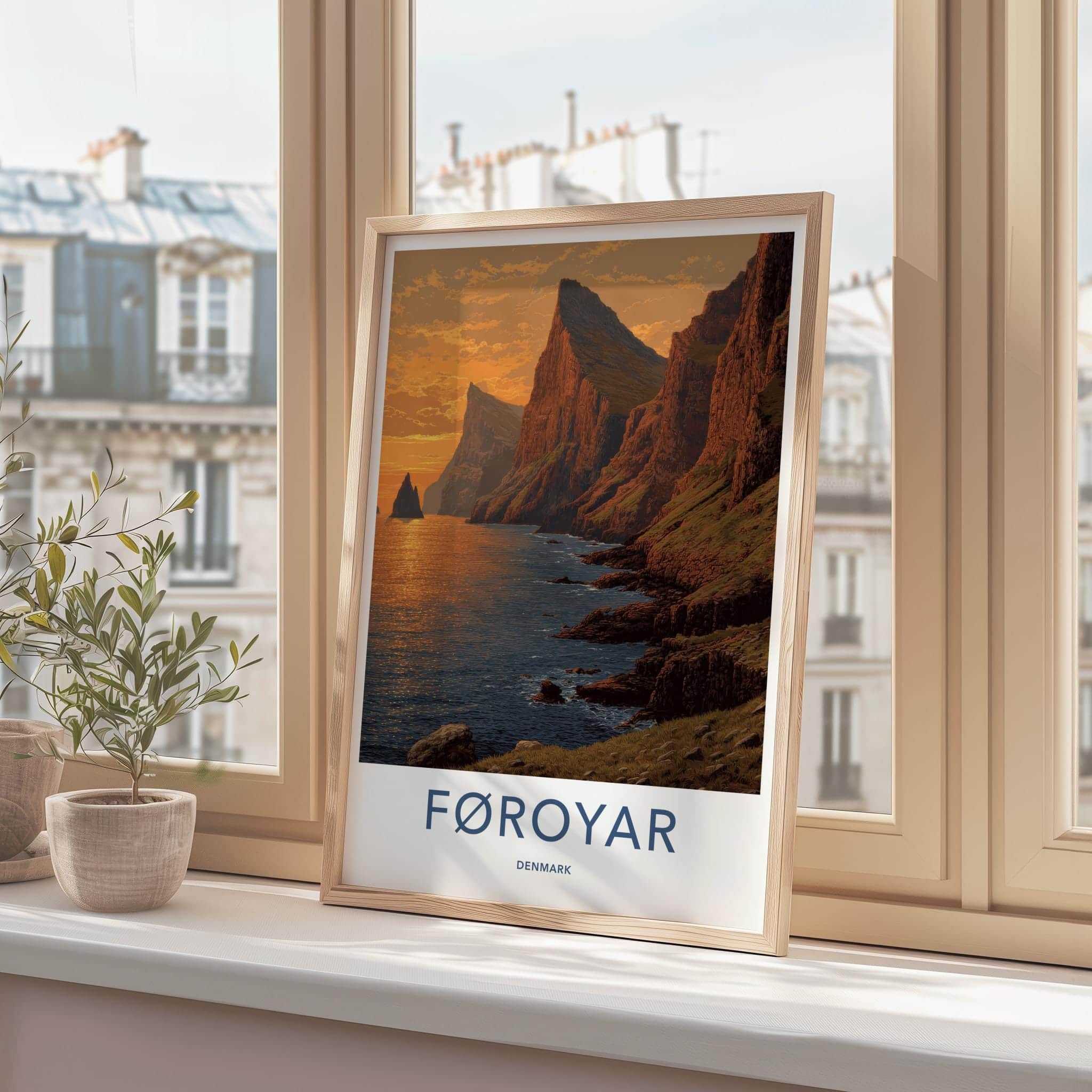 Foroyar Poster - Denmark Travel Art - Sunset Ocean Cliffs Home Decor