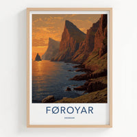 Foroyar Poster - Denmark Travel Art - Sunset Ocean Cliffs Home Decor