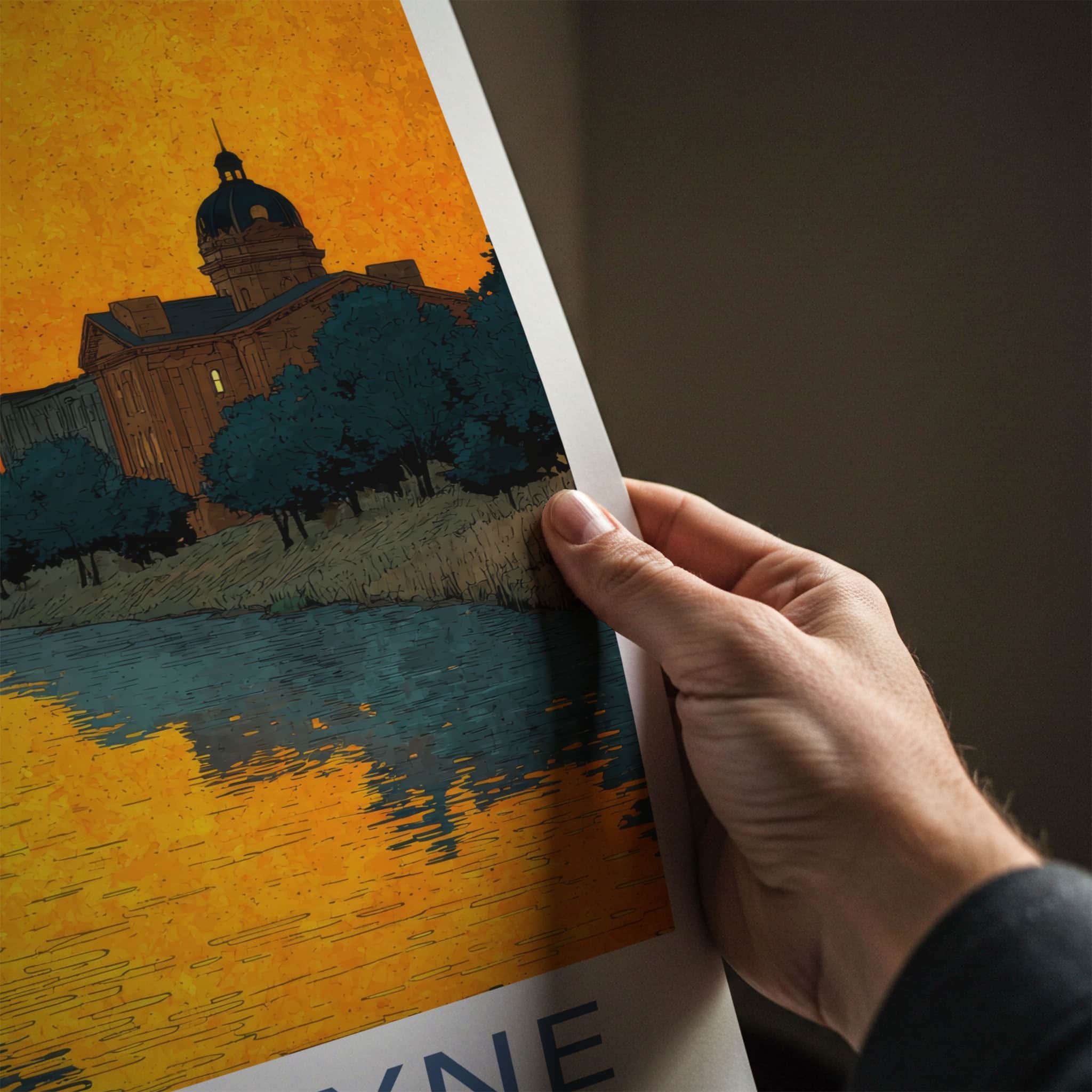 Fort Wayne Poster - Indiana Framed Print - Golden River Building Lounge Decor