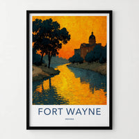 Fort Wayne Poster - Indiana Framed Print - Golden River Building Lounge Decor