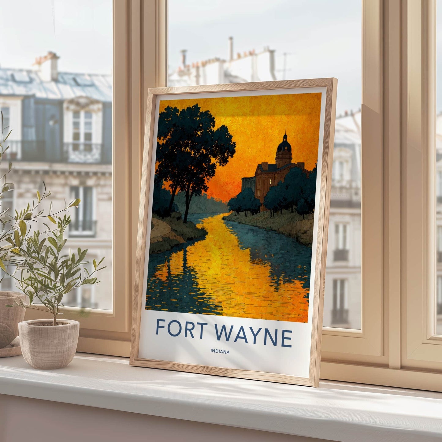 Fort Wayne Poster - Indiana Framed Print - Golden River Building Lounge Decor