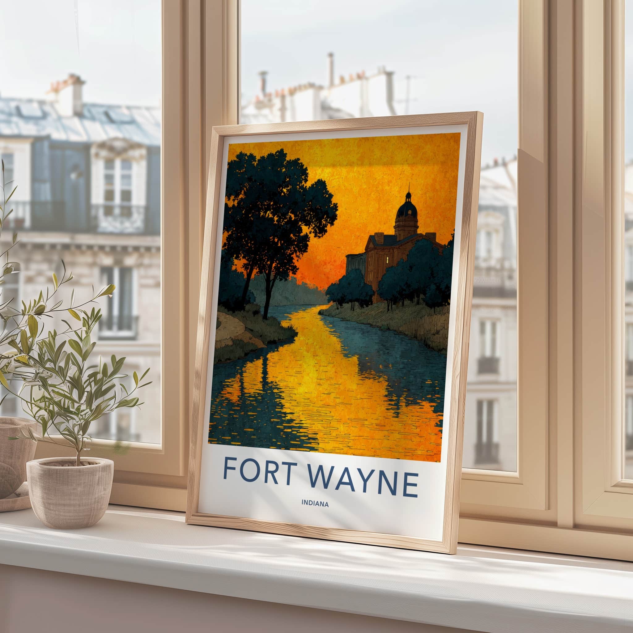 Fort Wayne Poster - Indiana Framed Print - Golden River Building Lounge Decor