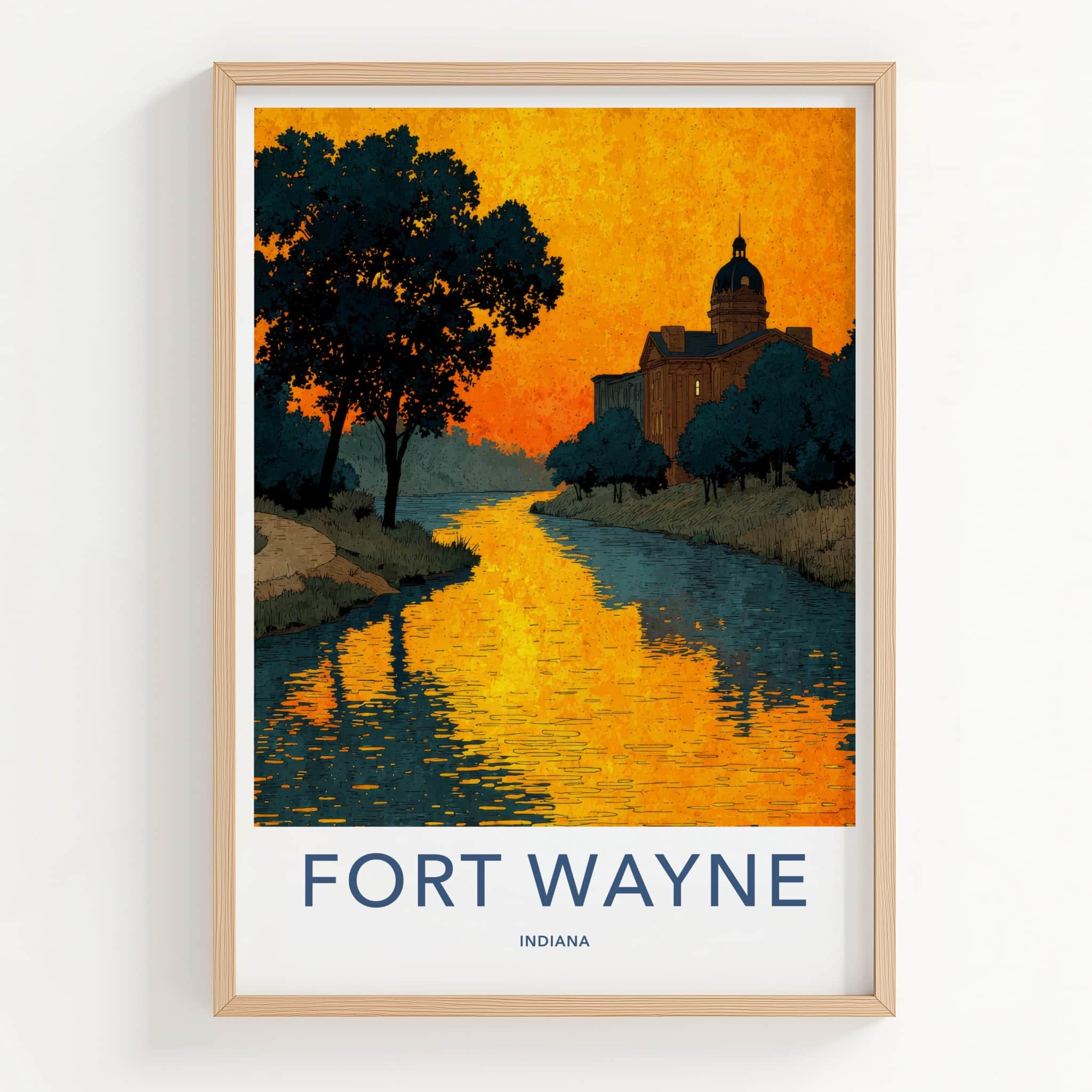 Fort Wayne Poster - Indiana Framed Print - Golden River Building Lounge Decor