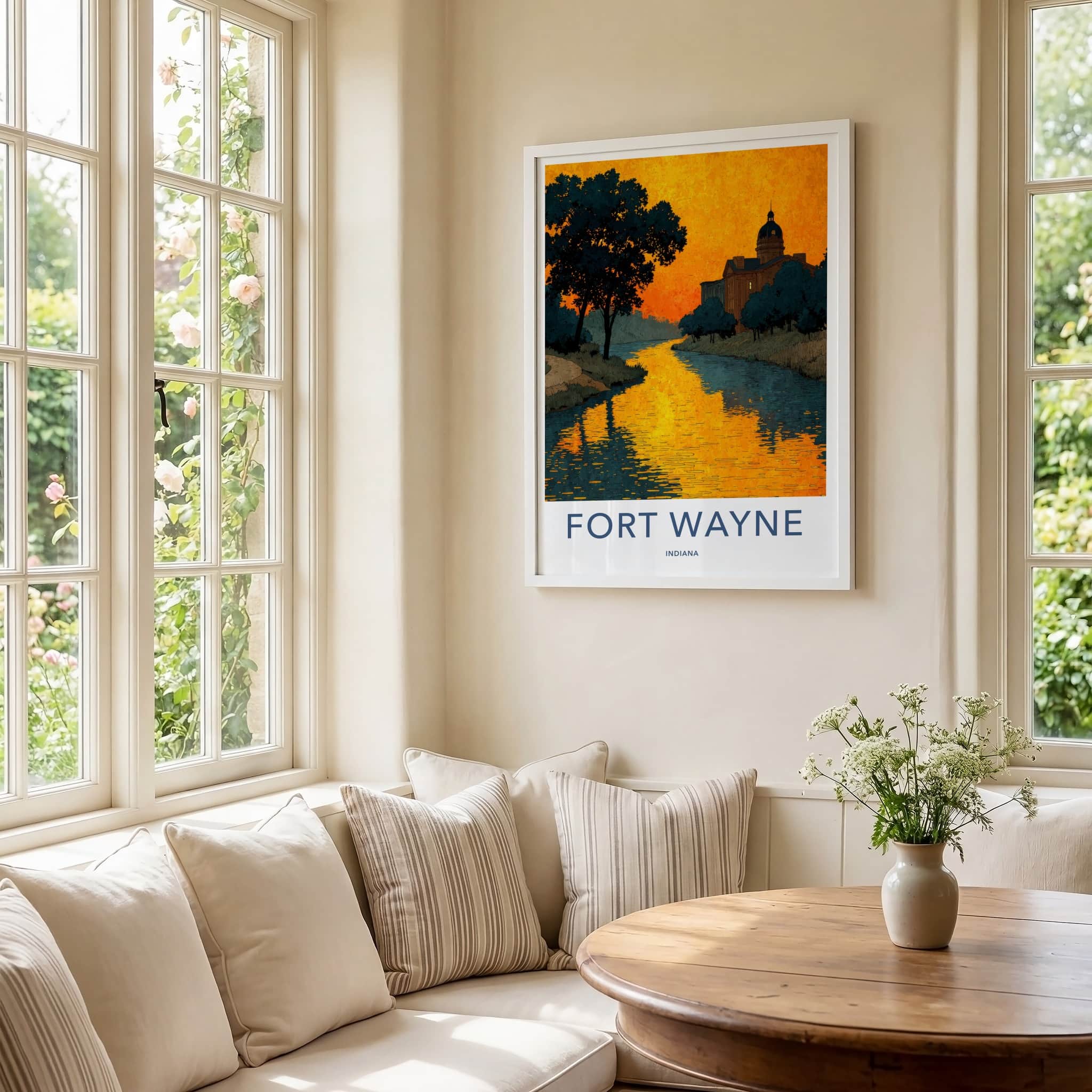 Fort Wayne Poster - Indiana Framed Print - Golden River Building Lounge Decor