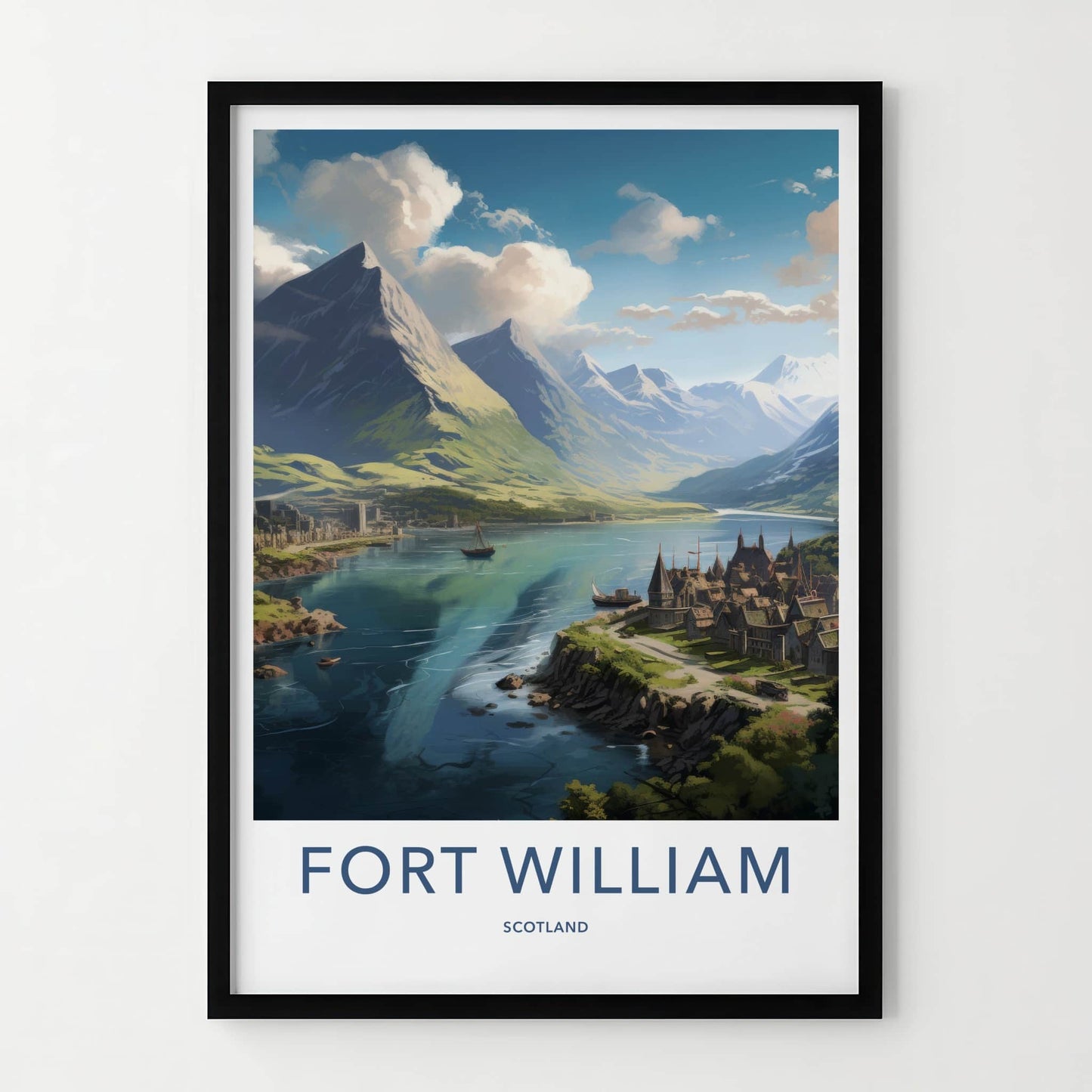 Fort William Poster - Scotland Travel Art - Highland Lochscape Boats Home Decor