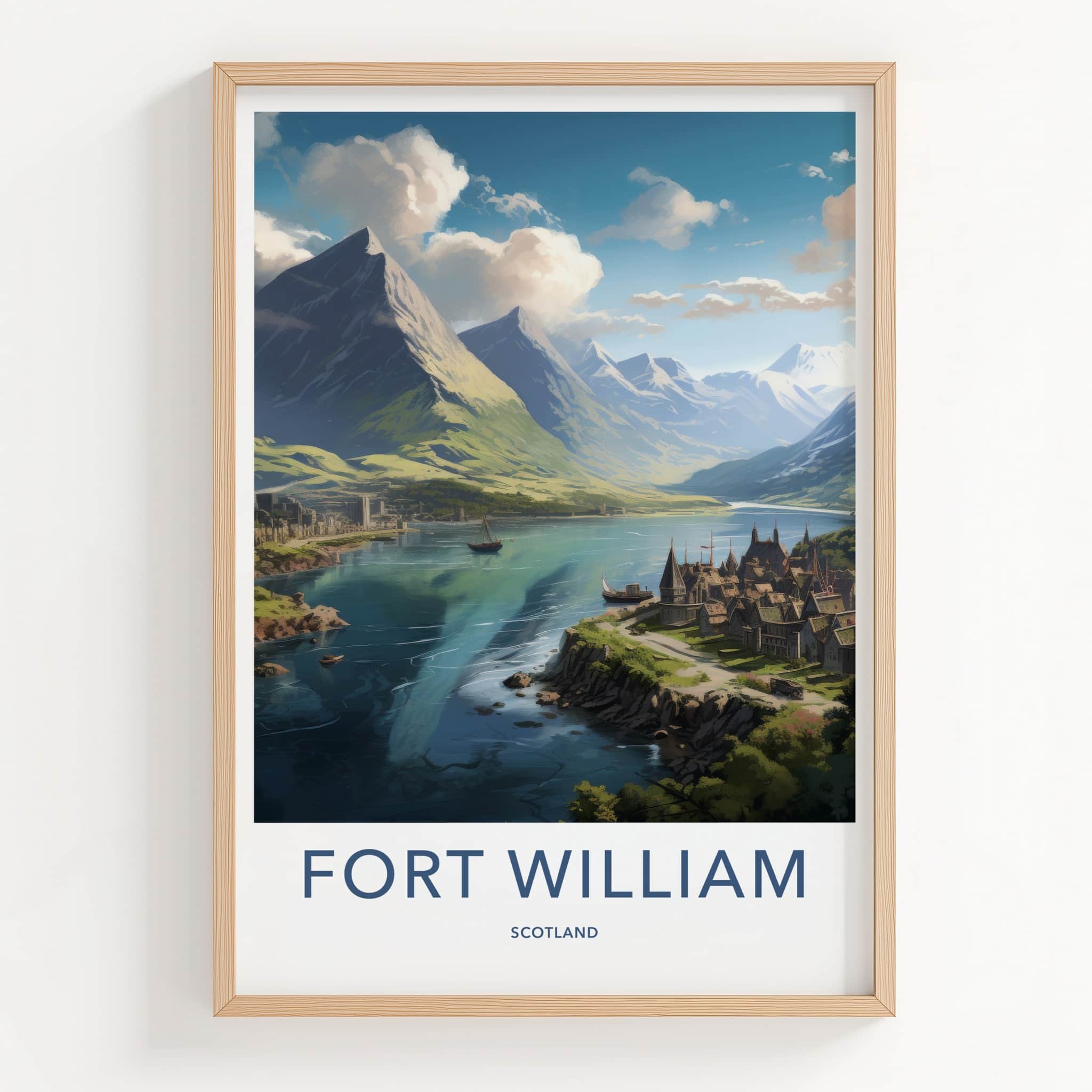 Fort William Poster - Scotland Travel Art - Highland Lochscape Boats Home Decor