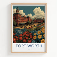 Fort Worth Poster - Texas Travel Art - Historic Stockyards Floral Home Decor