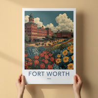 Fort Worth Poster - Texas Travel Art - Historic Stockyards Floral Home Decor
