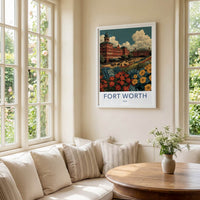 Fort Worth Poster - Texas Travel Art - Historic Stockyards Floral Home Decor