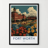 Fort Worth Poster - Texas Travel Art - Historic Stockyards Floral Home Decor