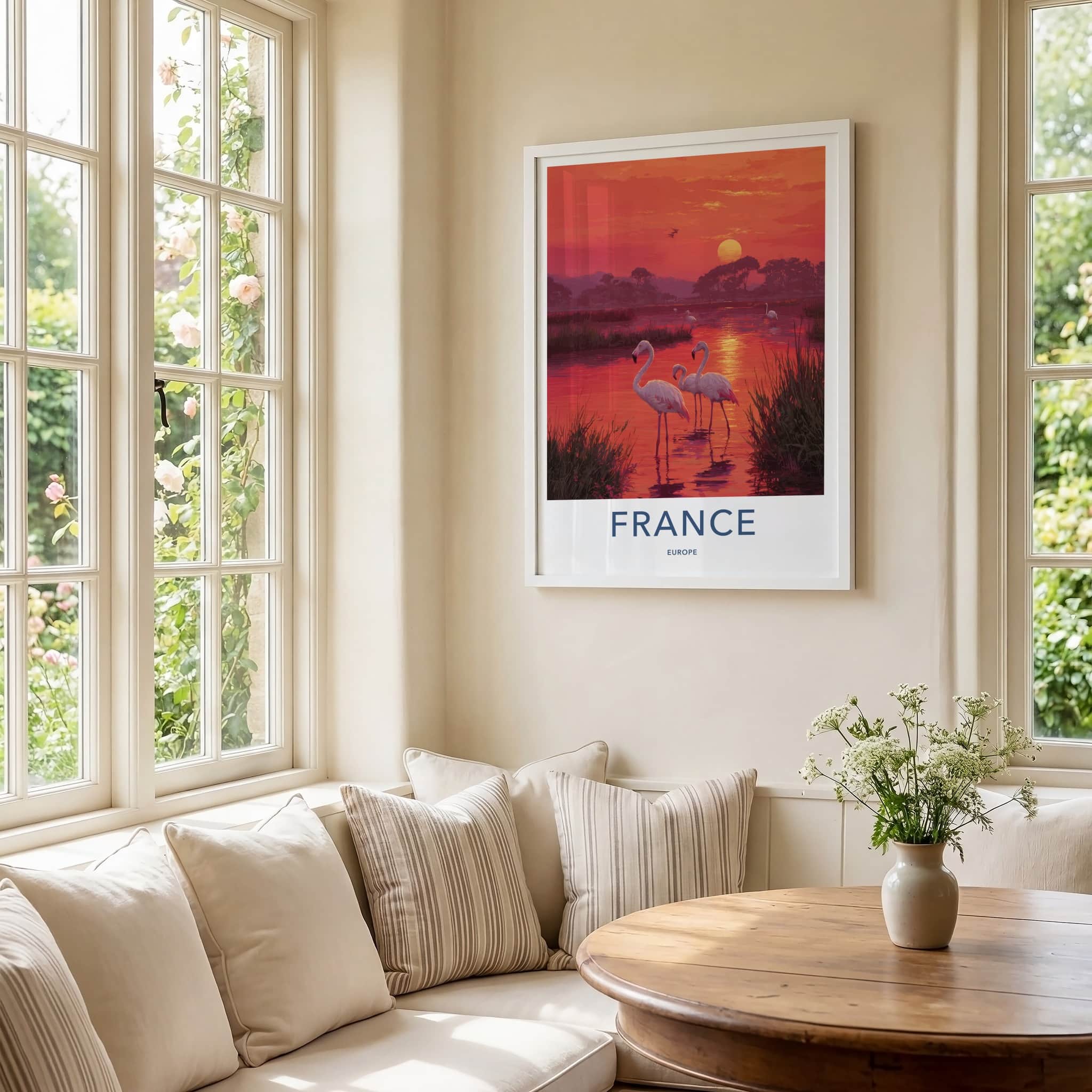 France Poster - France Travel Art - Sunset Flamingos Home Decor