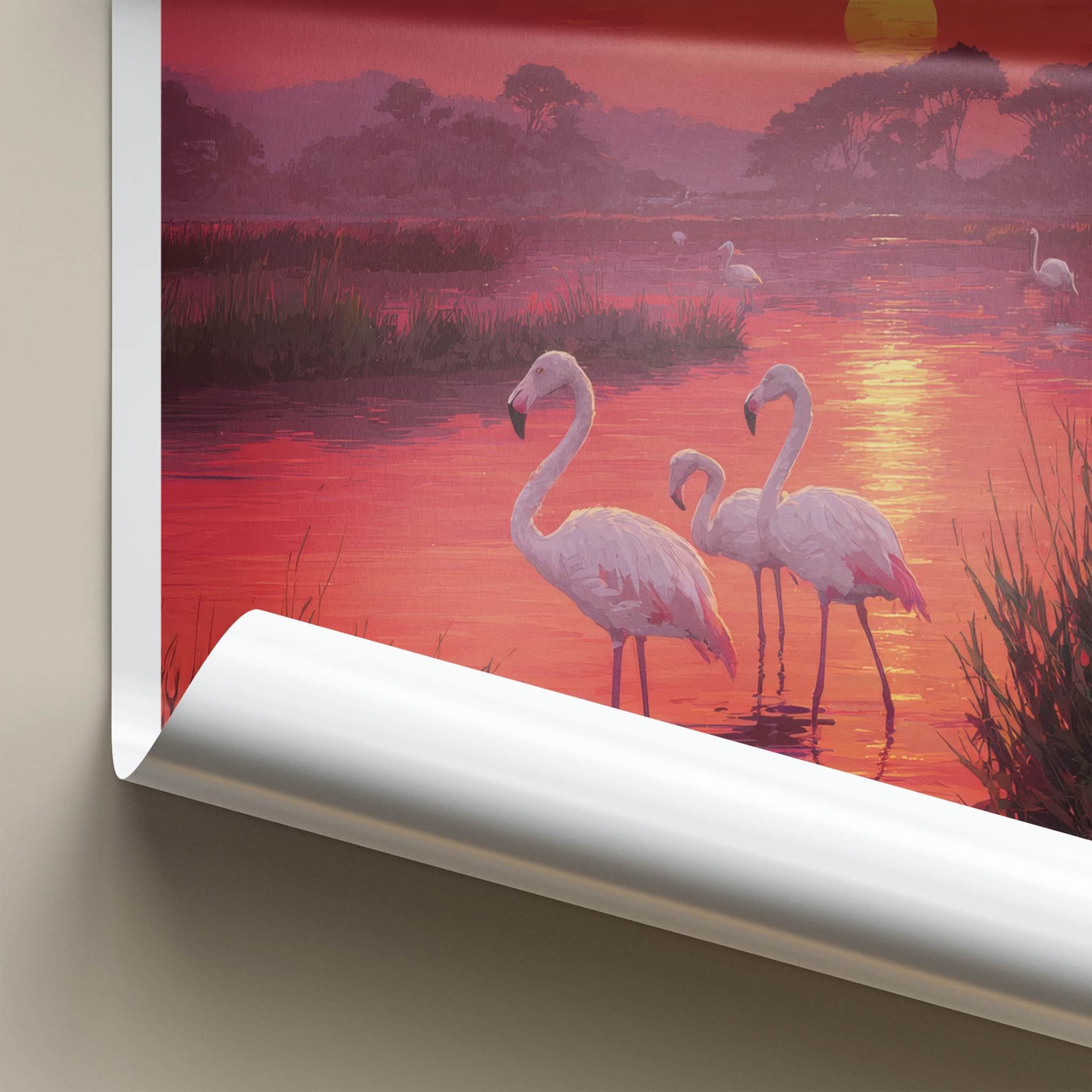 France Poster - France Travel Art - Sunset Flamingos Home Decor