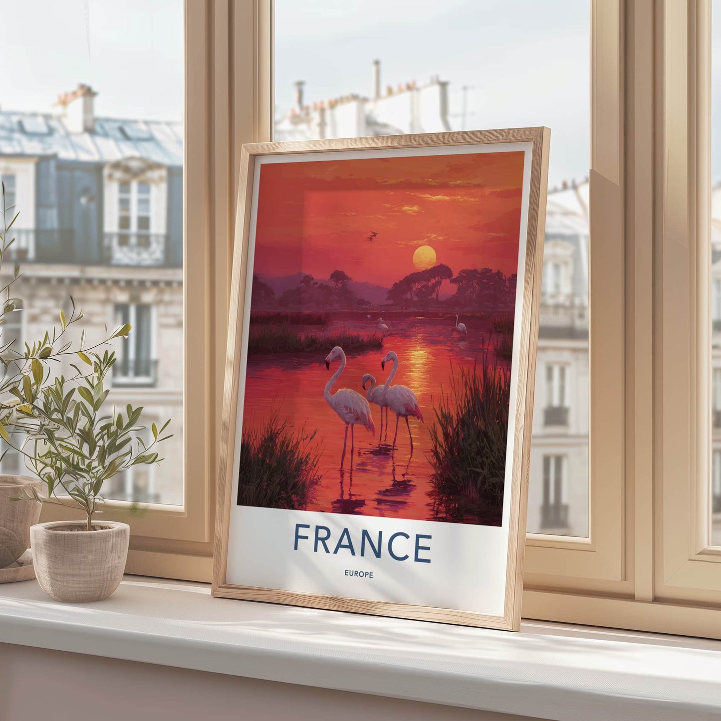 France Poster - France Travel Art - Sunset Flamingos Home Decor
