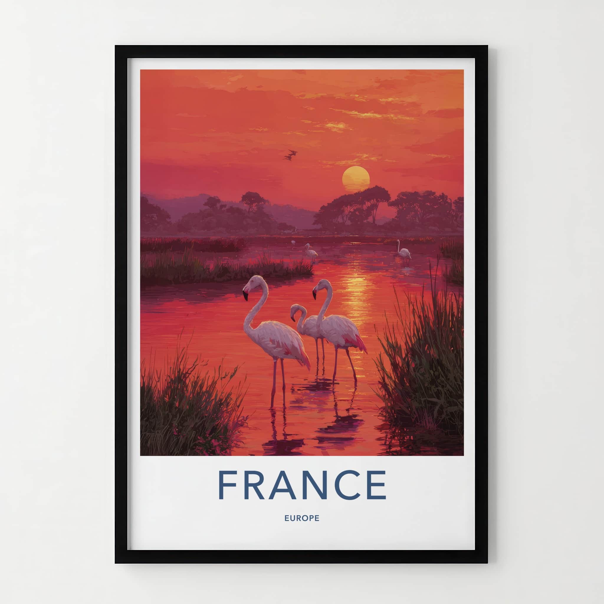 France Poster - France Travel Art - Sunset Flamingos Home Decor
