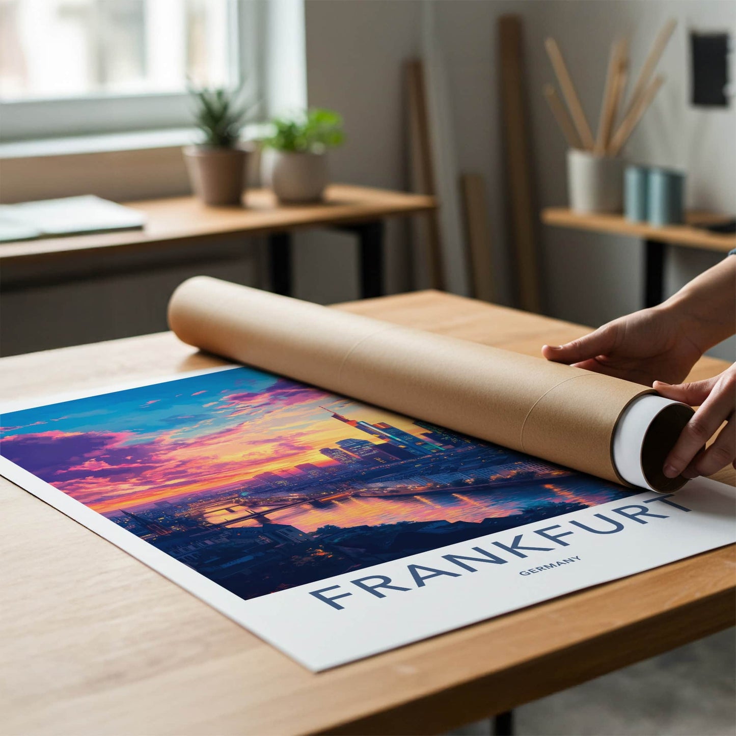 Frankfurt Poster - Germany Travel Art - Vibrant City Sunset Wall Decor