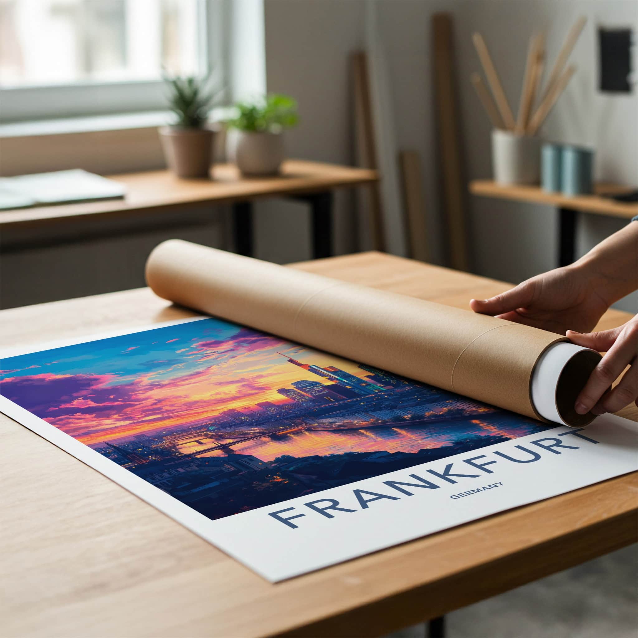 Frankfurt Poster - Germany Travel Art - Vibrant City Sunset Wall Decor