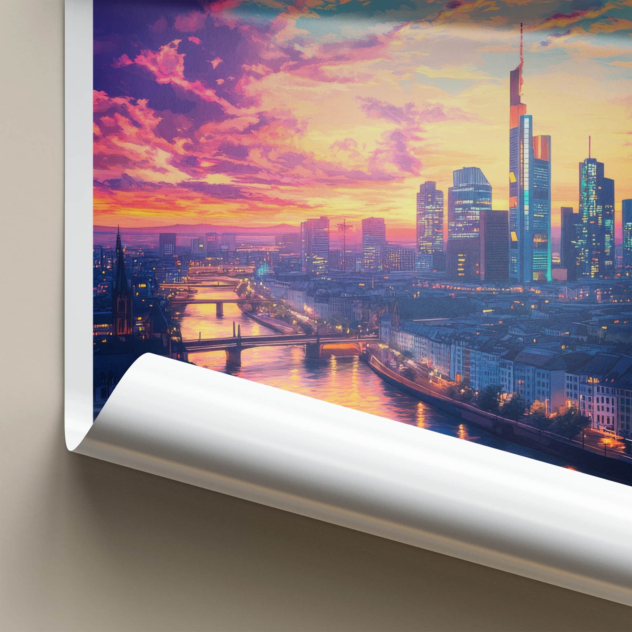 Frankfurt Poster - Germany Travel Art - Vibrant City Sunset Wall Decor