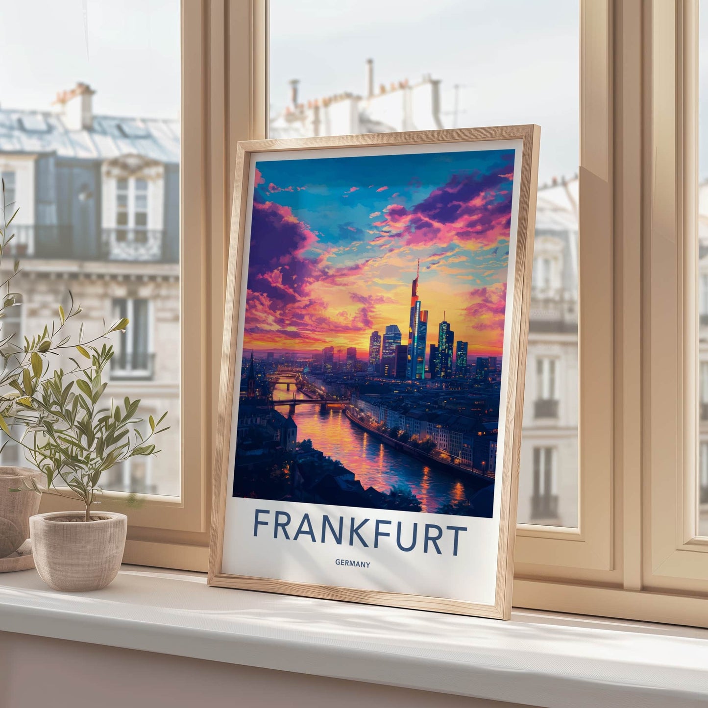 Frankfurt Poster - Germany Travel Art - Vibrant City Sunset Wall Decor