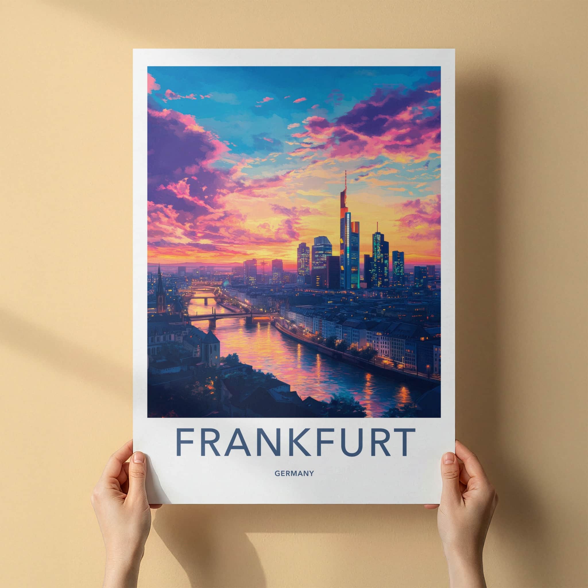 Frankfurt Poster - Germany Travel Art - Vibrant City Sunset Wall Decor