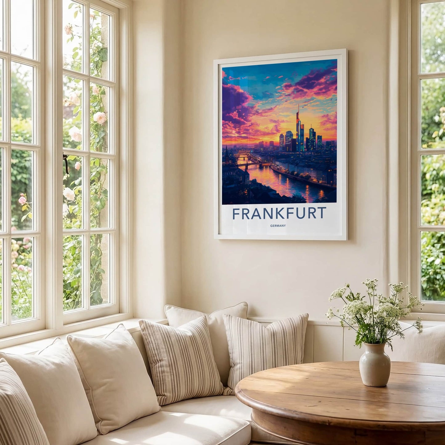 Frankfurt Poster - Germany Travel Art - Vibrant City Sunset Wall Decor