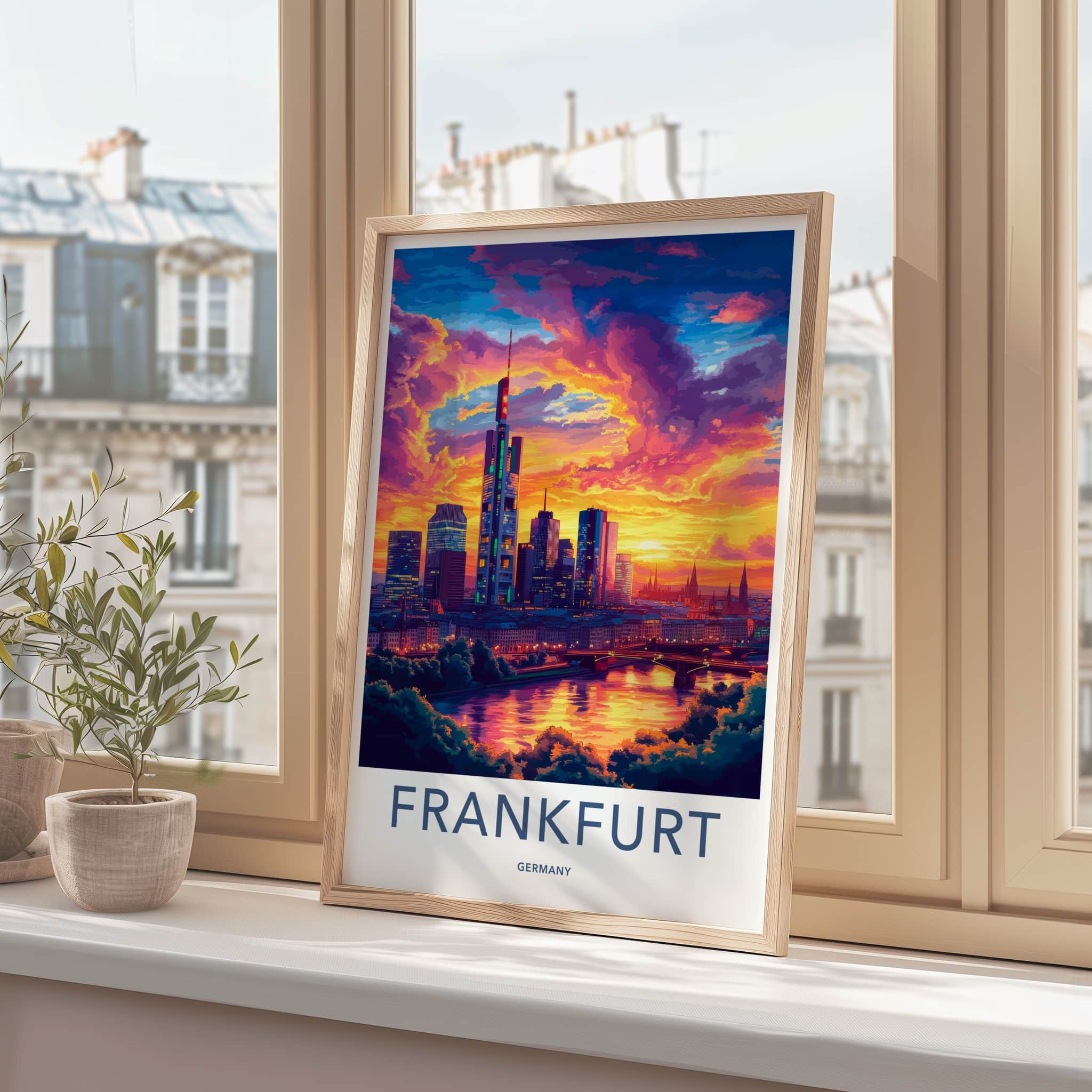 Frankfurt Poster - Germany Travel Art - Vibrant Sunset Skyline Home Decor