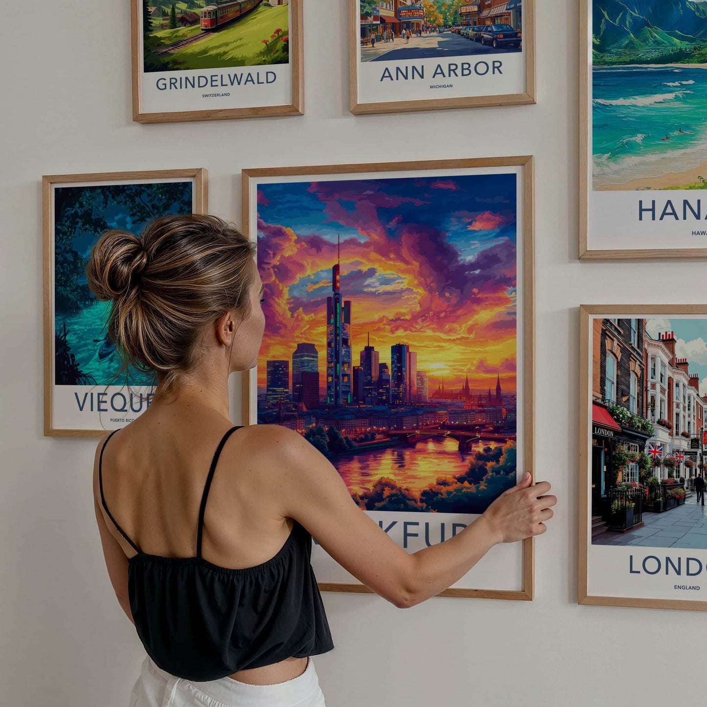 Frankfurt Poster - Germany Travel Art - Vibrant Sunset Skyline Home Decor